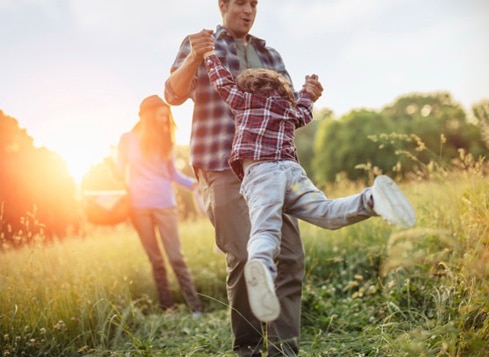 Family playing outside